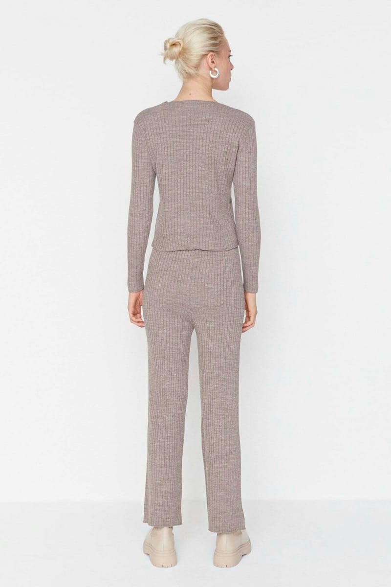 Zip Detail Ribbed Top & Pants Set - Co-ord Sets 39