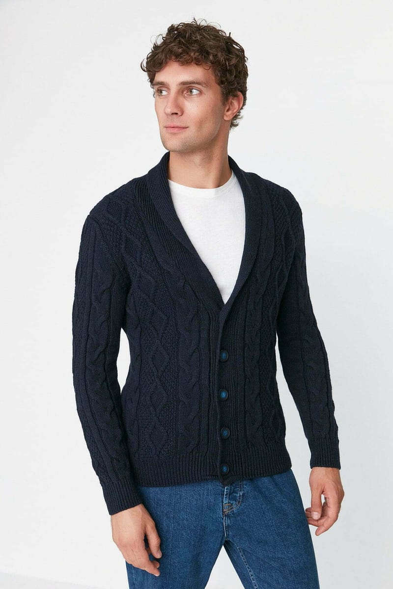 Trendyol Cardigan Uomo Slim Fit Con Scollo A V | Maglione Nero | Composizione Lana E Acrilico