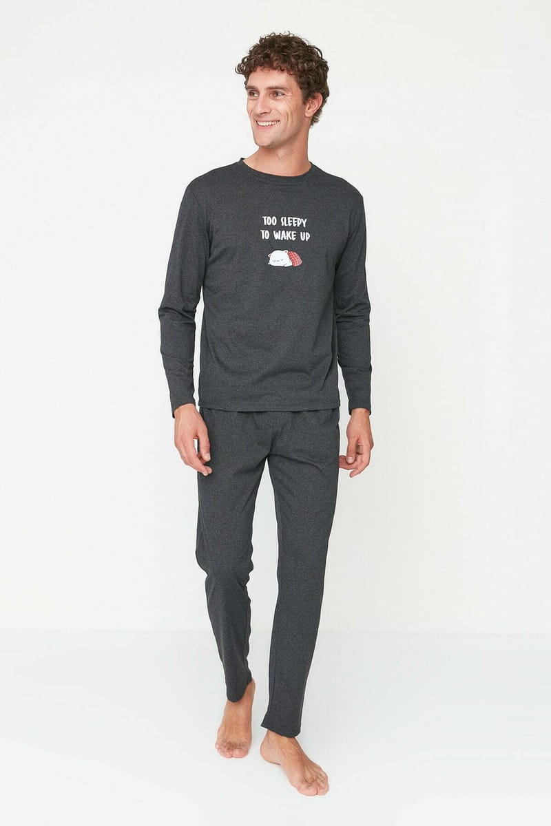 Printed Regular Fit Knitted Pajamas Set Trendyol - Men's Co-ord Sets 25