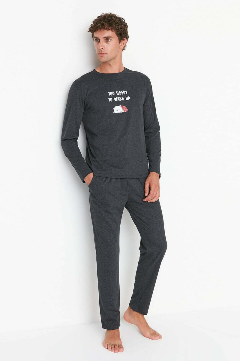 Printed Regular Fit Knitted Pajamas Set Trendyol - Men's Co-ord Sets 27