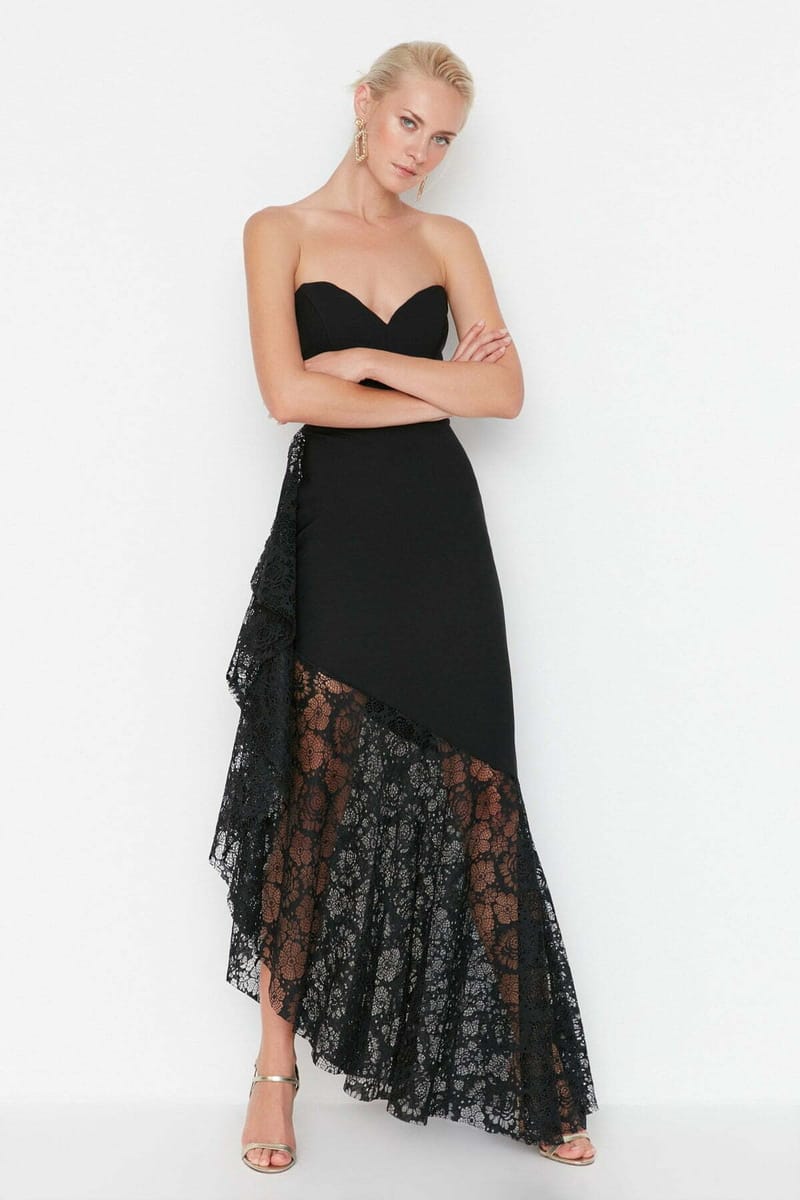 Lace Paneled Flare Evening Dress & Graduation Dress Lace Paneled Flare Evening Dress & Graduation Dress - Party Dresses 40