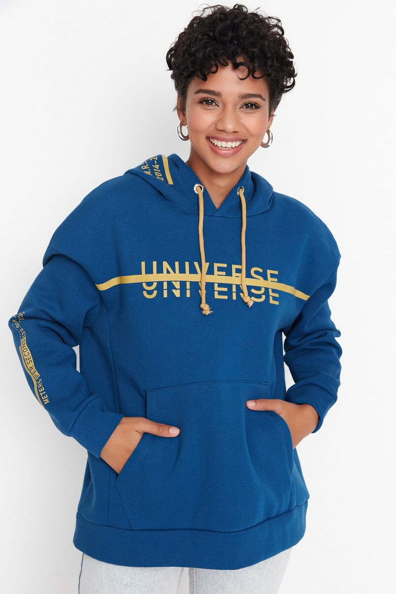 Graphic Knitted Oversized Fleece Women's Hoodie - Hoodies 25