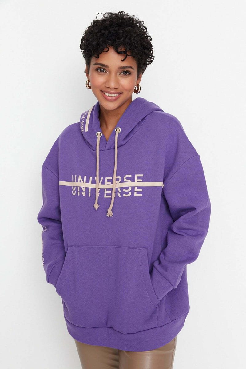 Graphic Knitted Oversized Fleece Women's Hoodie - Hoodies 45