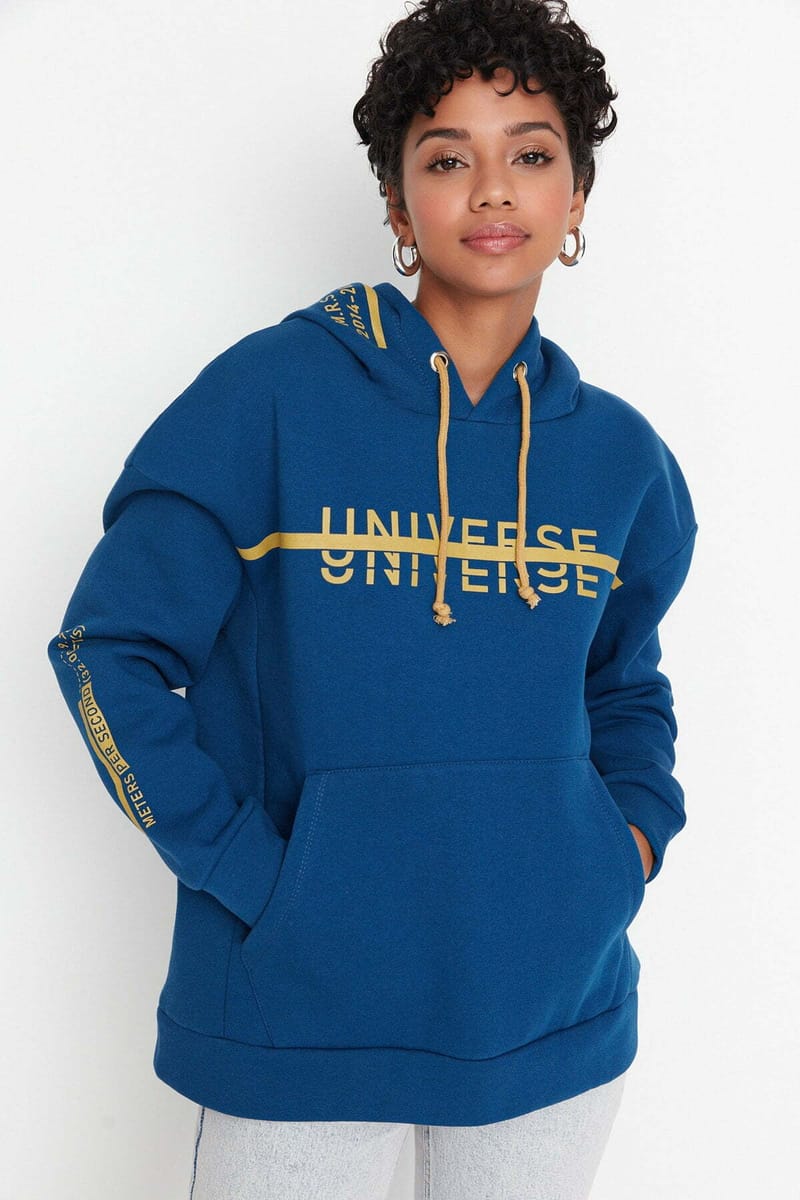 Graphic Knitted Oversized Fleece Women's Hoodie - Hoodies 26