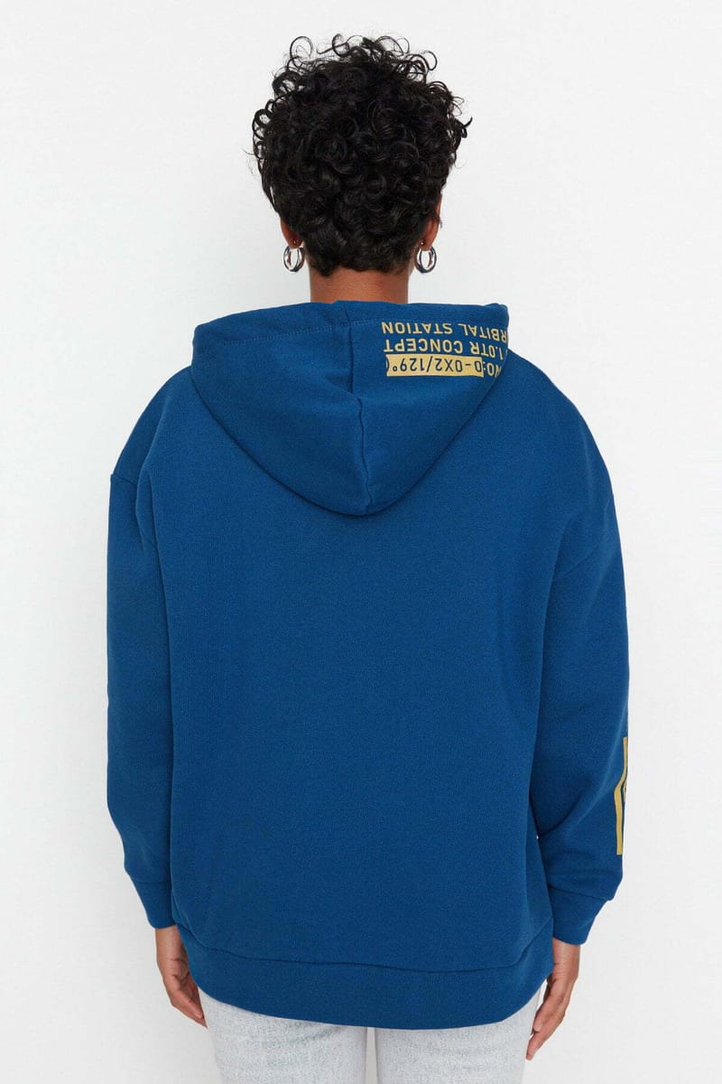 Graphic Knitted Oversized Fleece Women's Hoodie - Hoodies 29