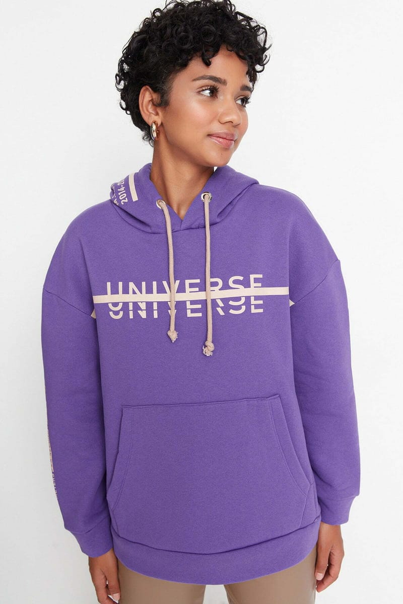 Graphic Knitted Oversized Fleece Women's Hoodie - Hoodies 46