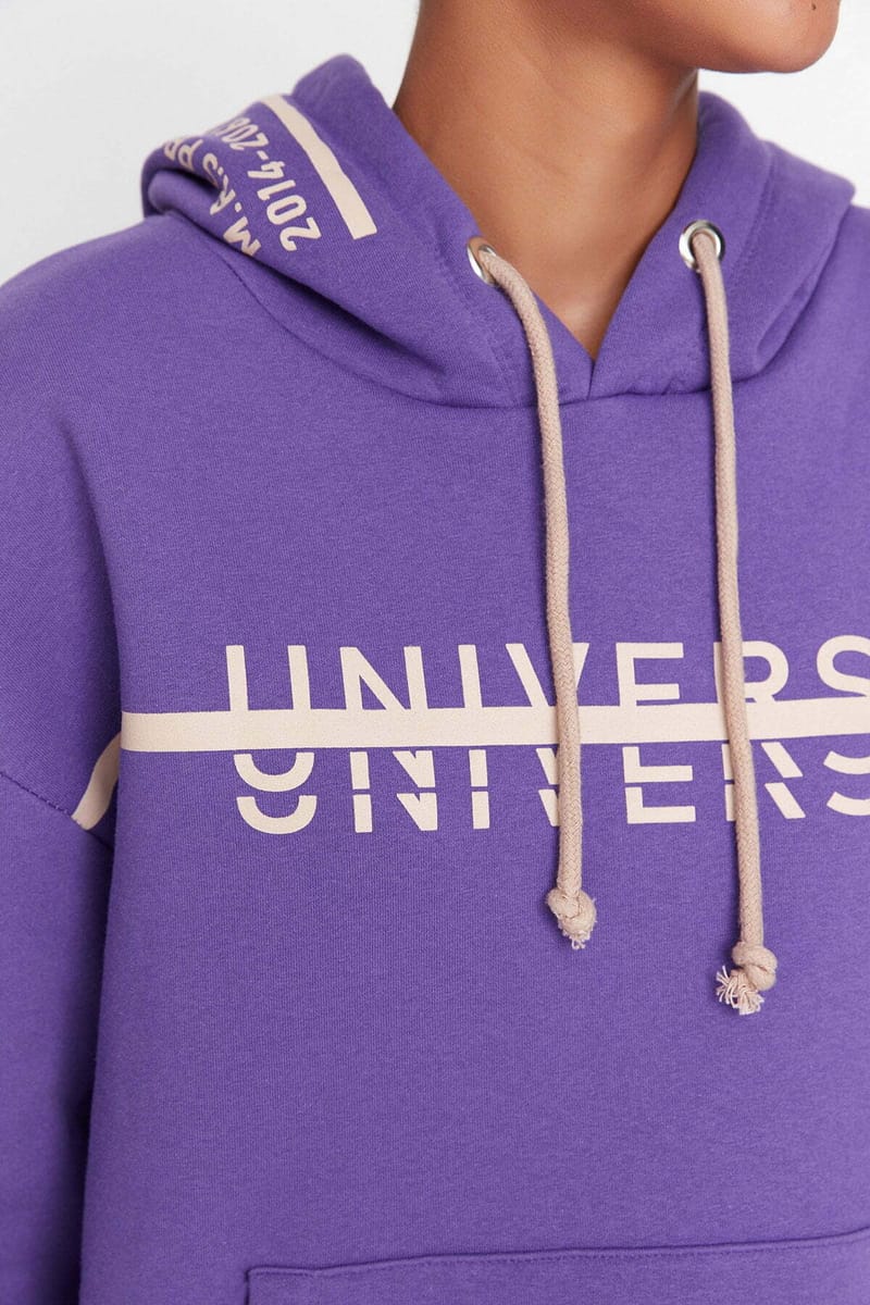 Graphic Knitted Oversized Fleece Women's Hoodie - Hoodies 47