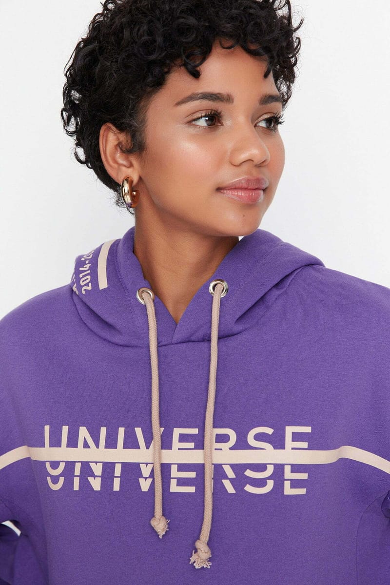 Graphic Knitted Oversized Fleece Women's Hoodie - Hoodies 48