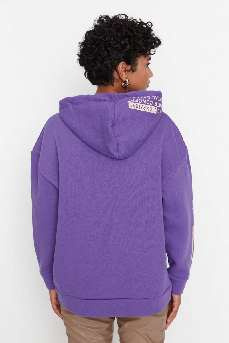 Graphic Knitted Oversized Fleece Women's Hoodie - Hoodies 49