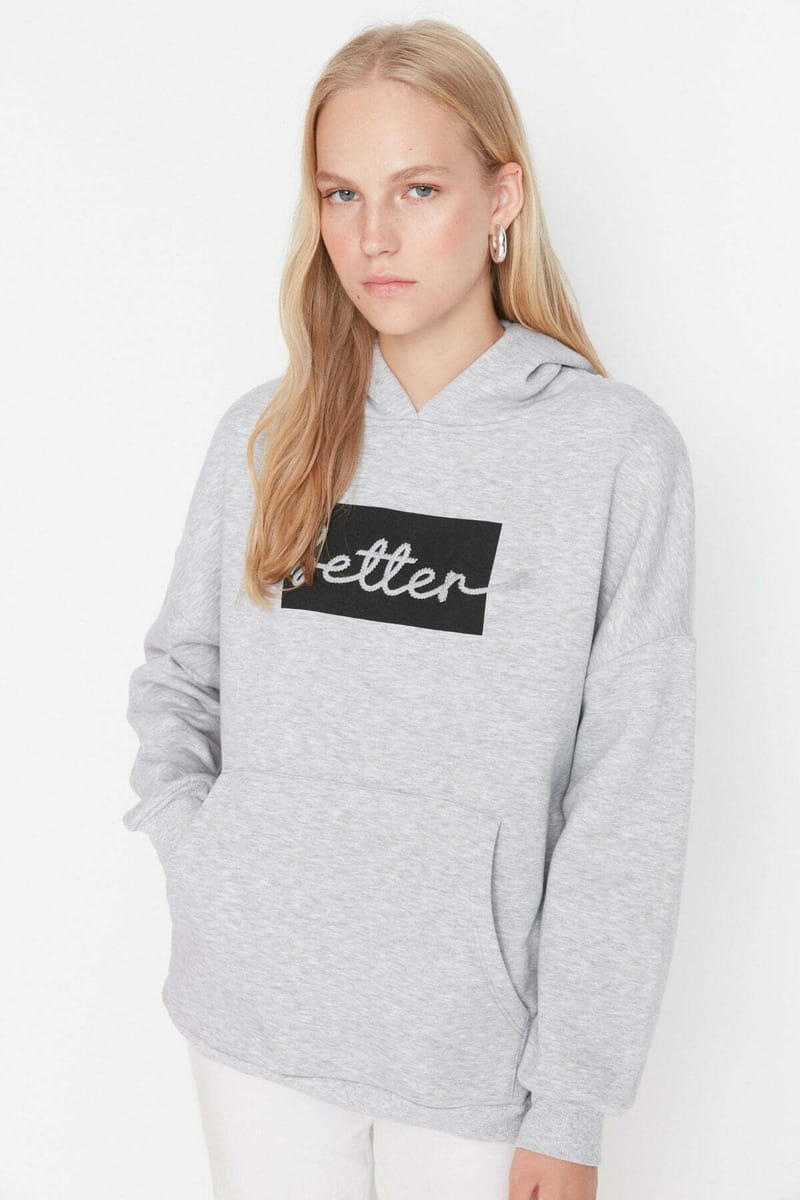 Front Embroidered Knitted Women's Hoodie - Hoodies 25