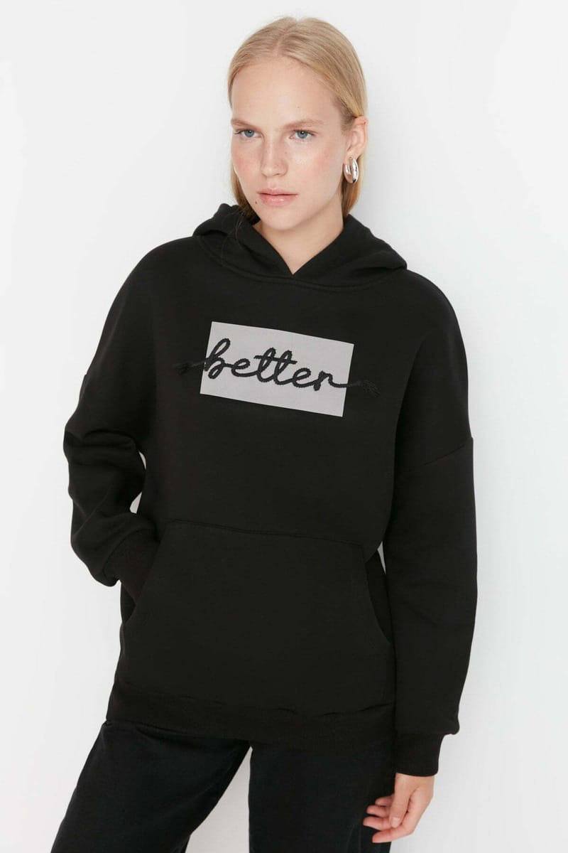 Front Embroidered Knitted Women's Hoodie - Hoodies 45