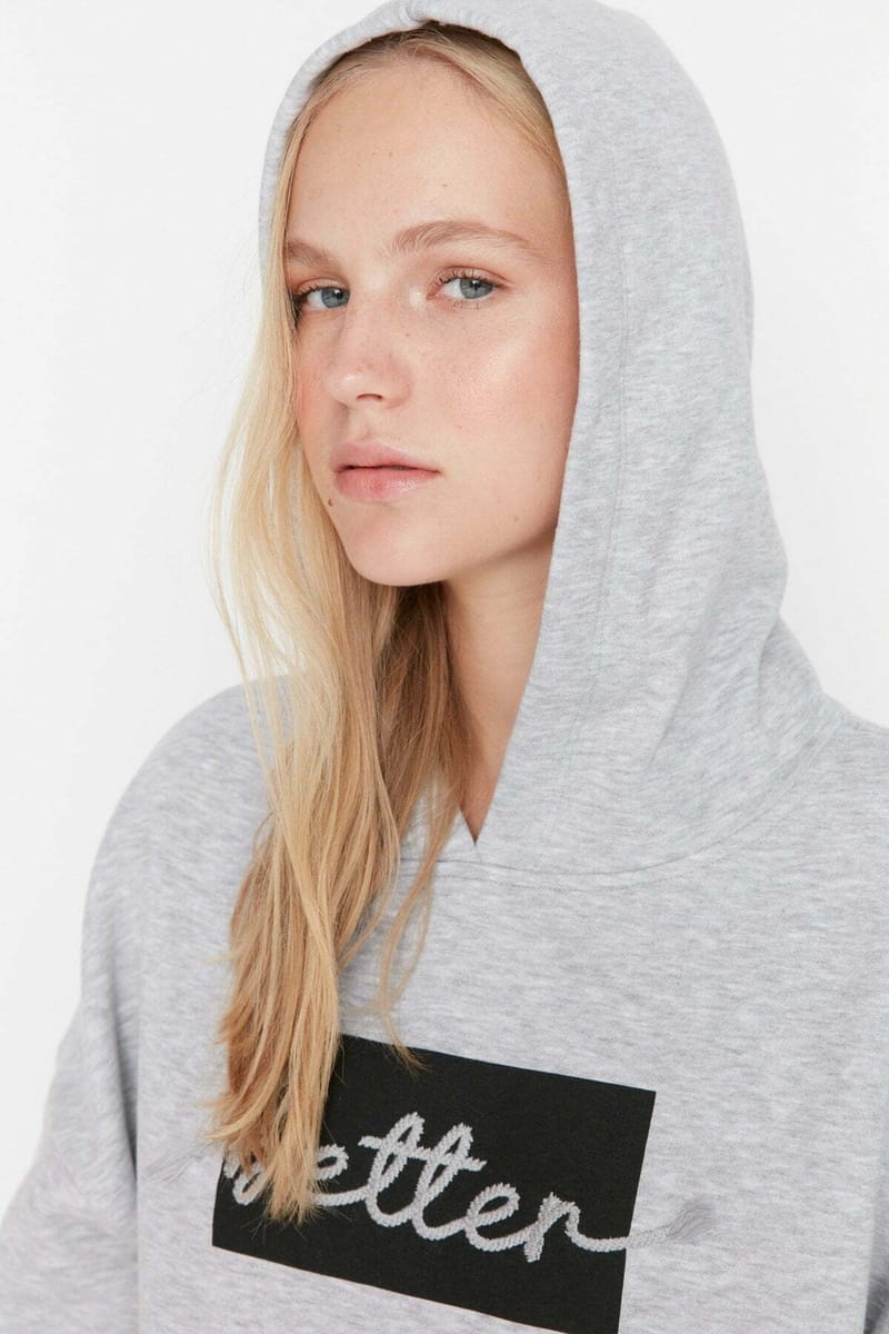 Front Embroidered Knitted Women's Hoodie - Hoodies 26