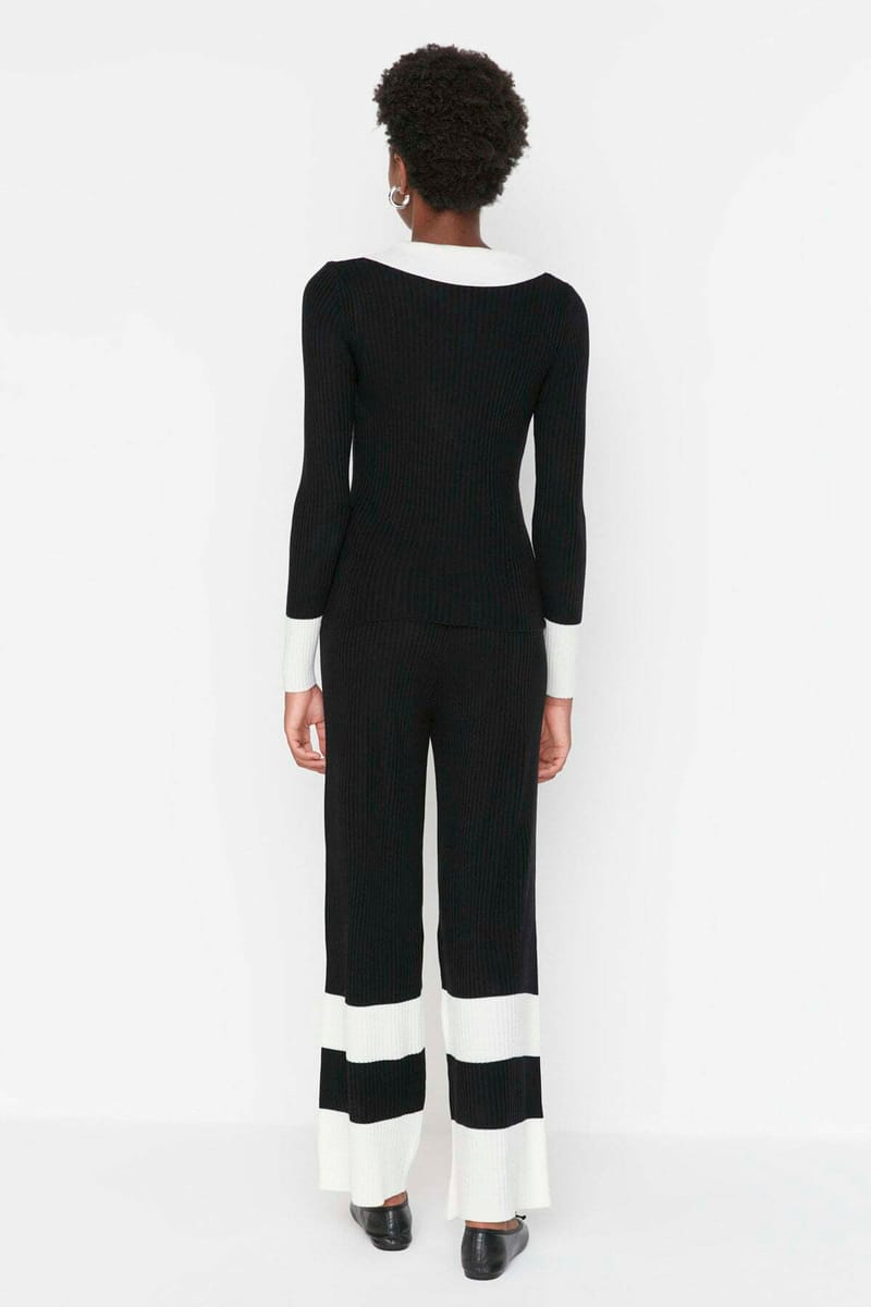 Turtle Neck Top And Pant Color Block Women's Knitwear Co-Ord Set - Co-ord Sets 44