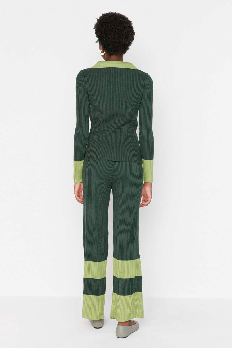 Turtle Neck Top And Pant Color Block Women's Knitwear Co-Ord Set - Co-ord Sets 57