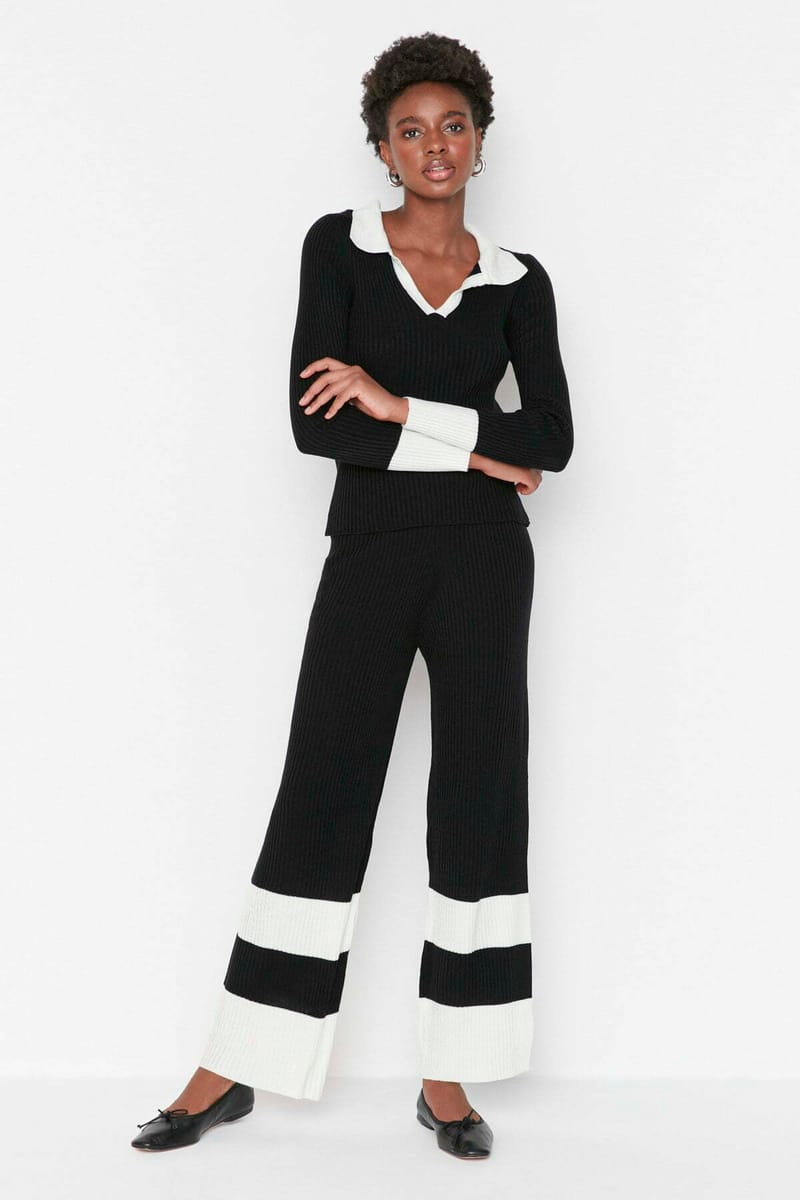 Turtle Neck Top And Pant Color Block Women's Knitwear Co-Ord Set - Co-ord Sets 41