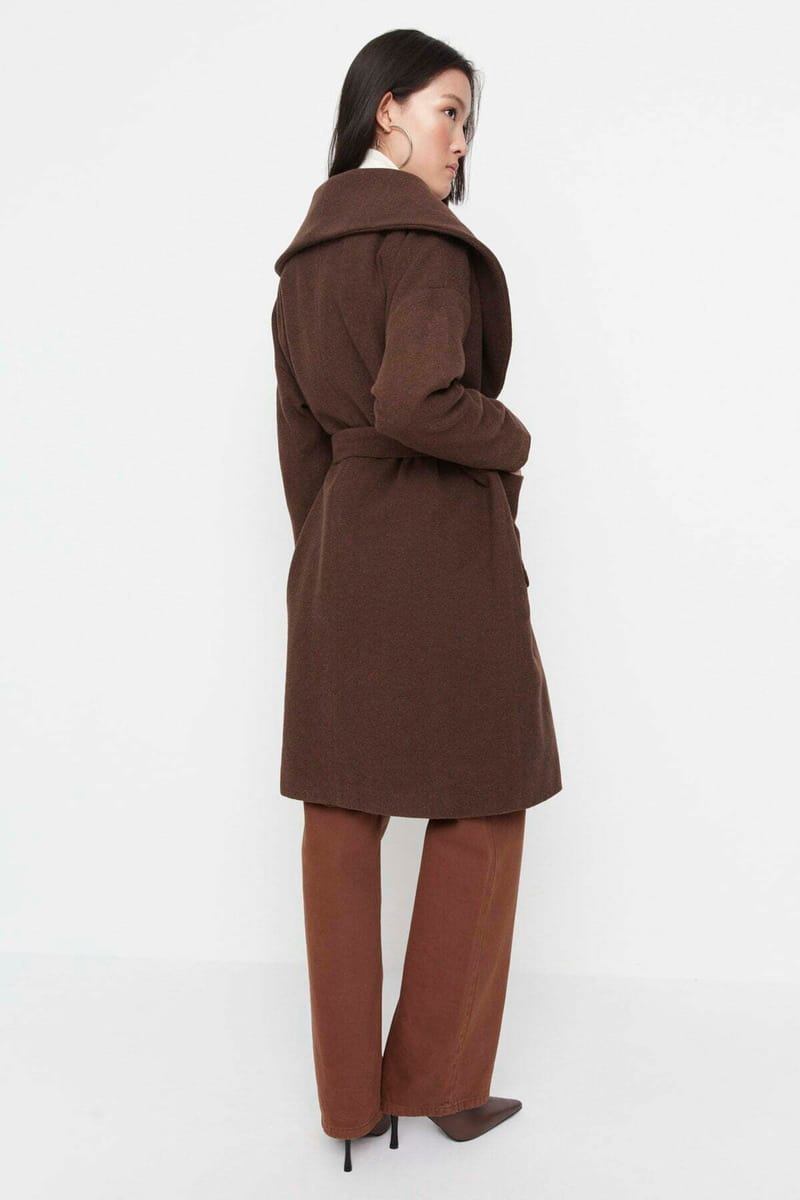 Belted Oversize Shawl Collar Stamp Coat - Blazers & Coats 24