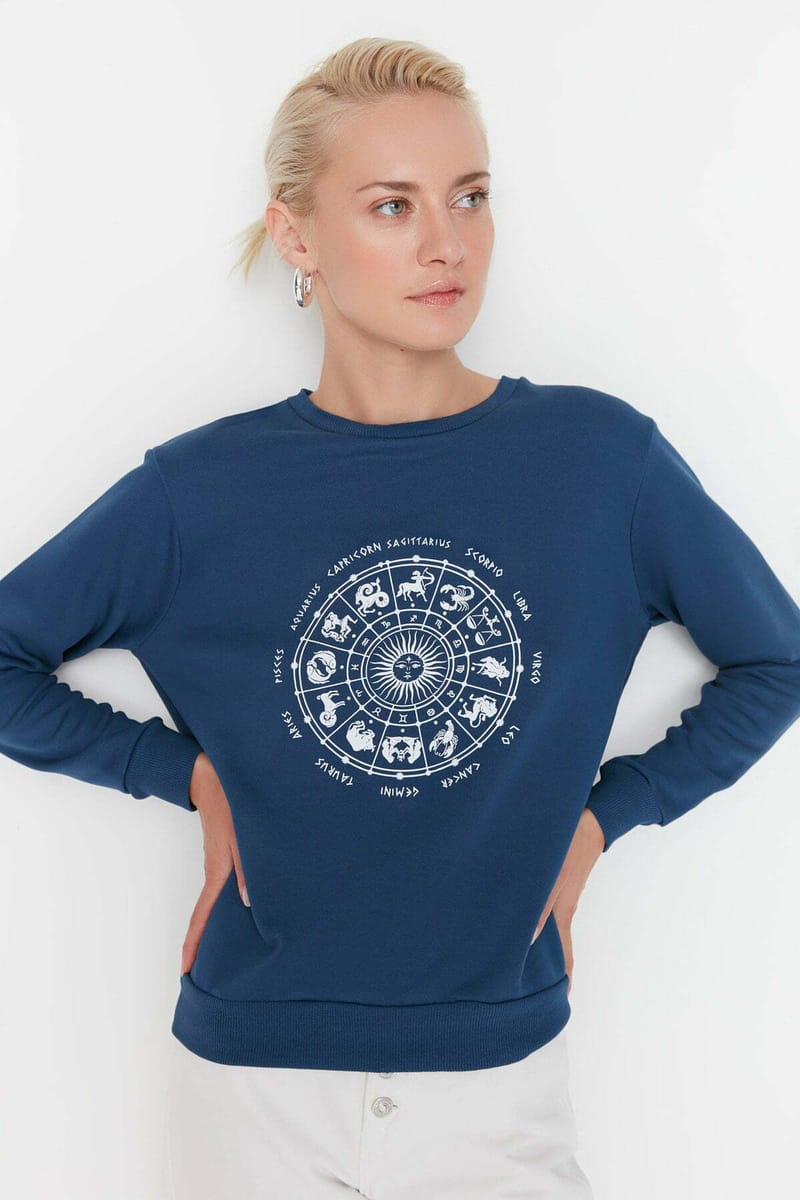 Printed Basic Thin Knitted Sweatshirt - Sweatshirts 26