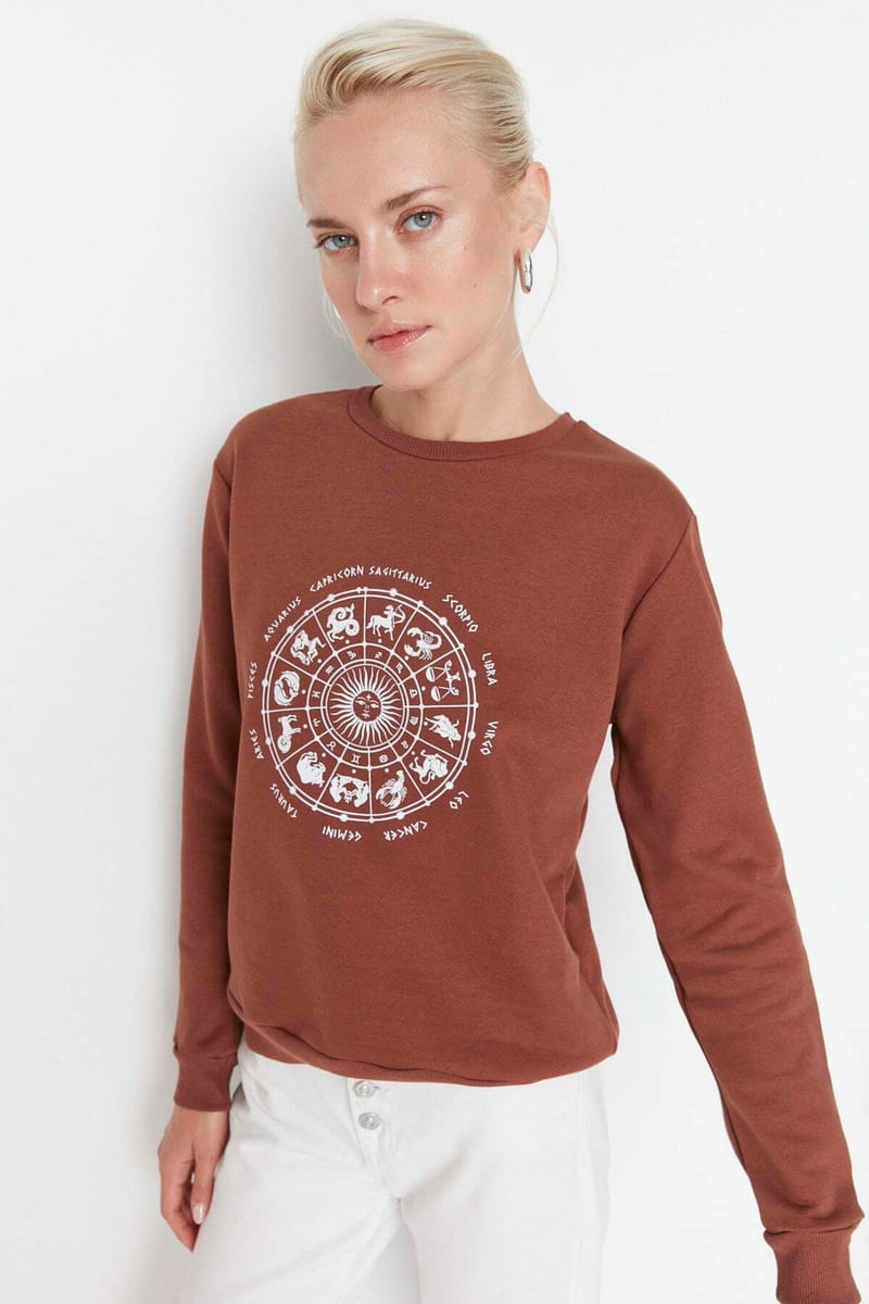 Printed Basic Thin Knitted Sweatshirt - Sweatshirts 47