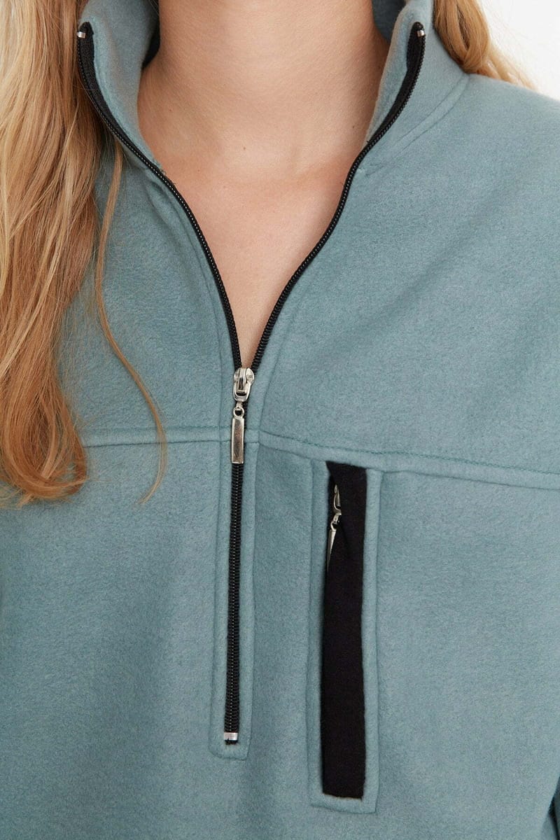 Zipper Detailed Basic Fleece Knitted Sweatshirt - Sweatshirts 47