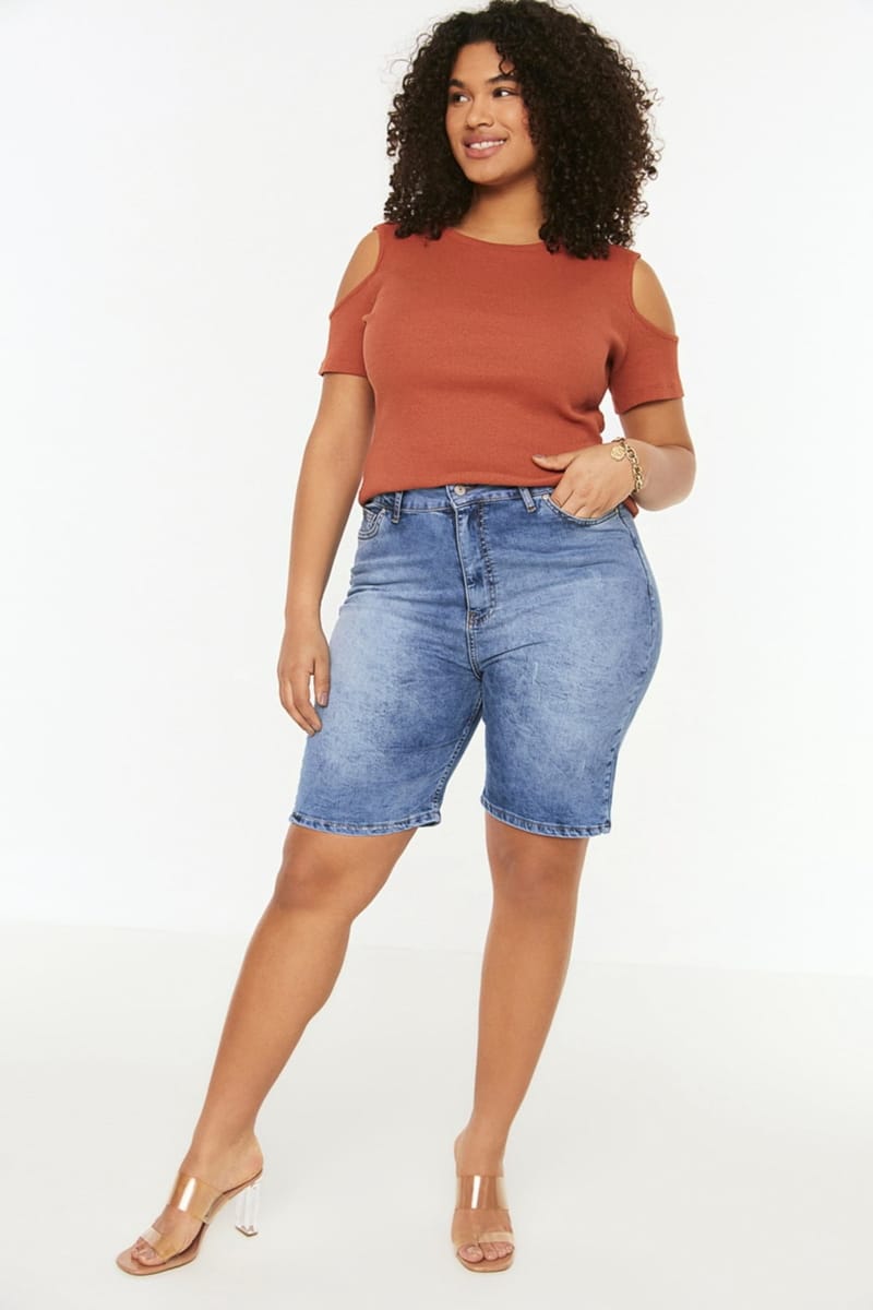 Plus Size High Waist Denim Shorts - Plus Size Shorts 26