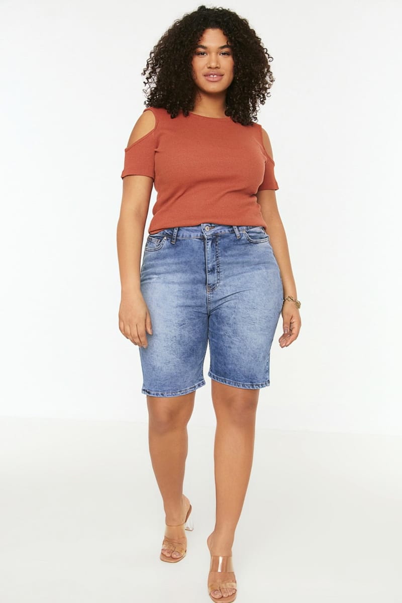 Plus Size High Waist Denim Shorts - Plus Size Shorts 25