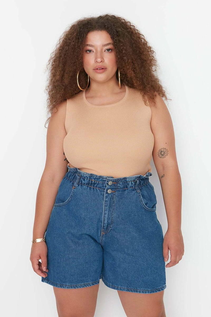 Plus Size High Waist Elastic Denim Shorts - Plus Size Shorts 11