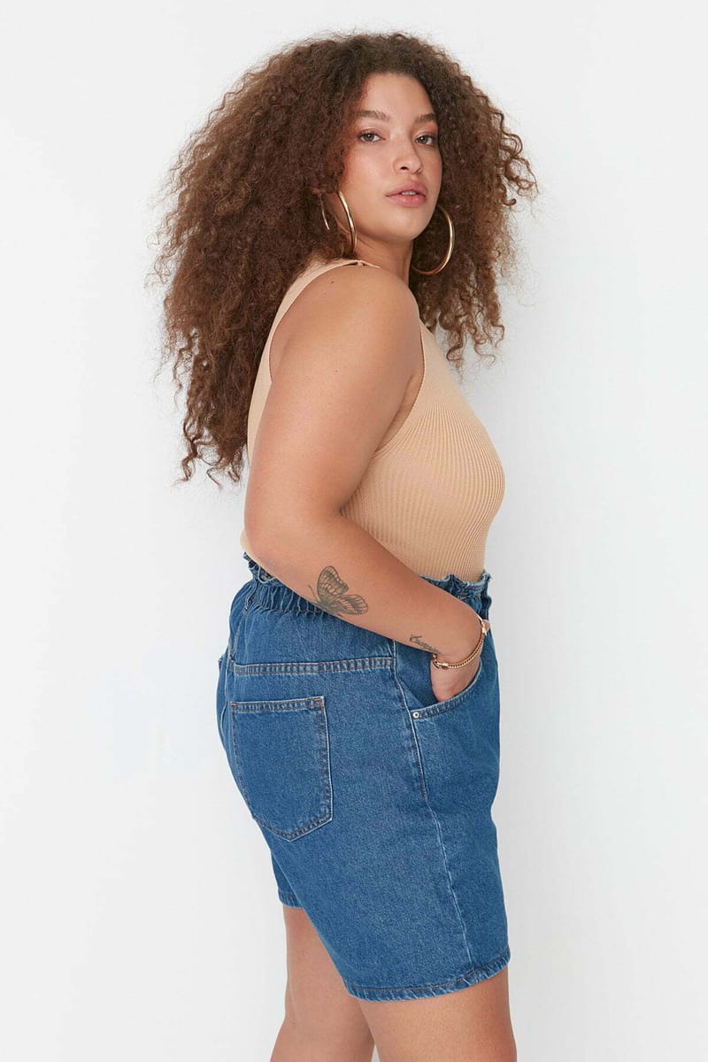 Plus Size High Waist Elastic Denim Shorts - Plus Size Shorts 12