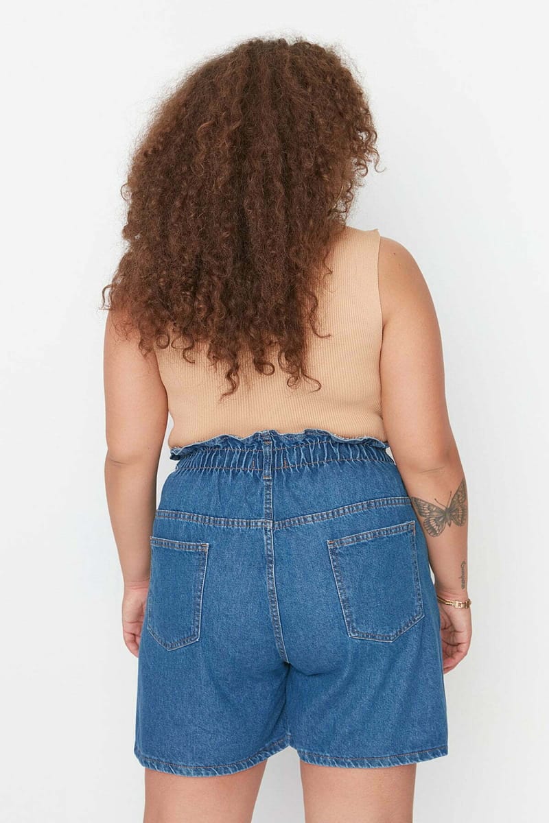 Plus Size High Waist Elastic Denim Shorts - Plus Size Shorts 14