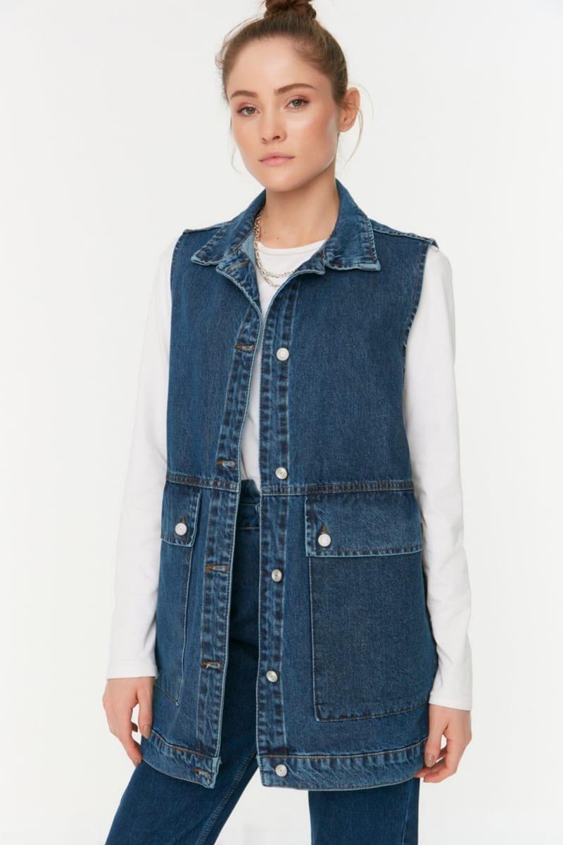 Sleeveless Pocket Detail Denim Women's Jacket Sleeveless Pocket Detail Denim Women's Jacket - Denim Jackets 25