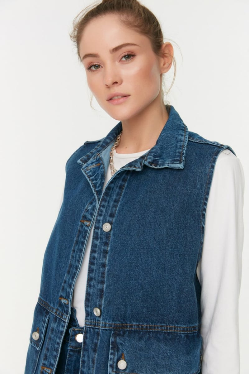 Sleeveless Pocket Detail Denim Women's Jacket Sleeveless Pocket Detail Denim Women's Jacket - Denim Jackets 26
