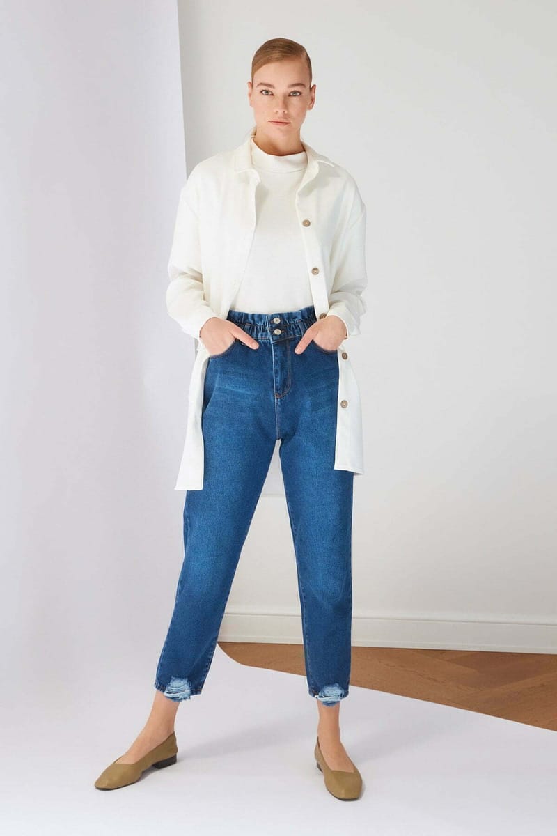 Double Button High Waist Mom Women's Jeans Trendyol - Women's Mom Jeans 51