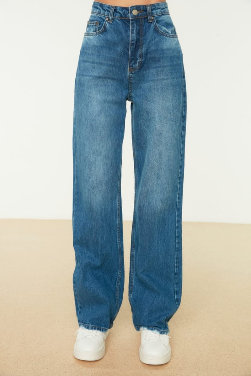 Blue Faded High Waist Wide Leg Women's Jeans - Wide Leg Jeans 15