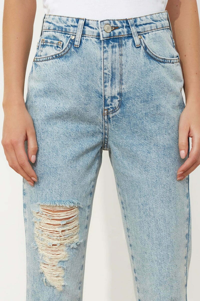 Blue Faded Ripped High Waist Women's Jeans Blue Faded Ripped High Waist Women's Jeans - Straight Jeans 27