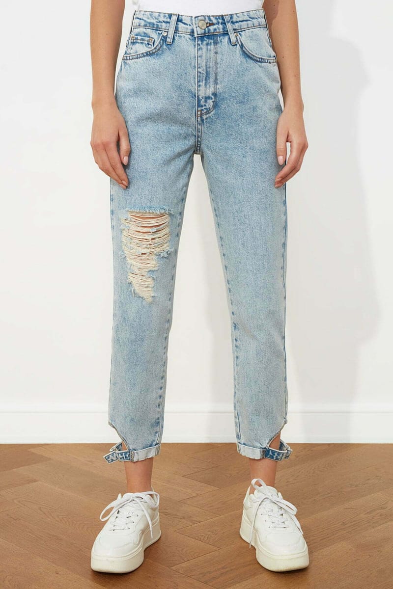 Blue Faded Ripped High Waist Women's Jeans Blue Faded Ripped High Waist Women's Jeans - Straight Jeans 28