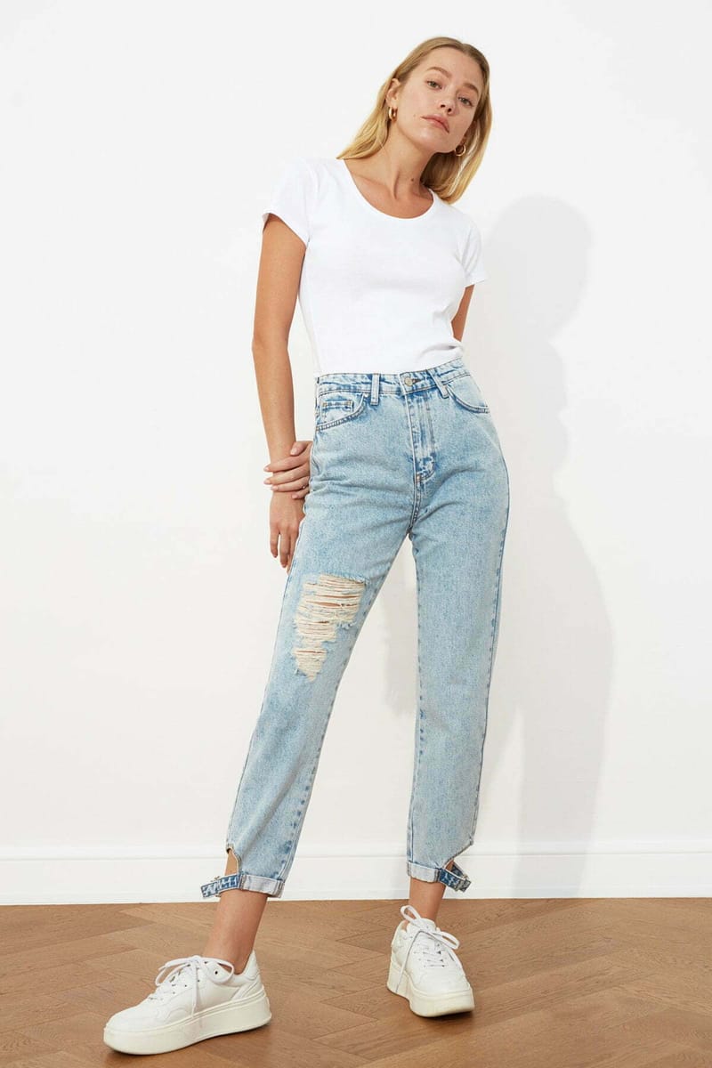 Blue Faded Ripped High Waist Women's Jeans Blue Faded Ripped High Waist Women's Jeans - Straight Jeans 24