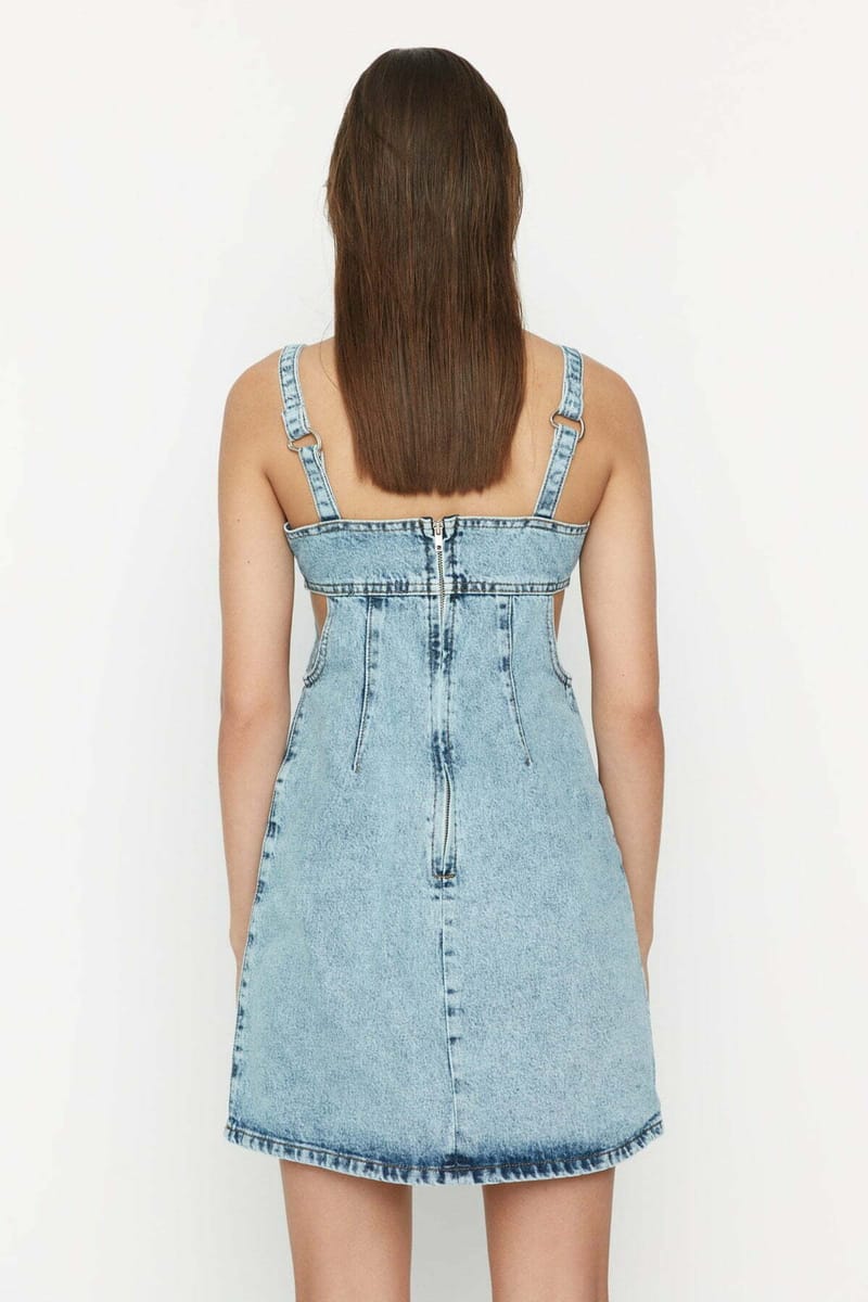 Cut Out Detailed Strap Denim Dress - Mini Dresses 19
