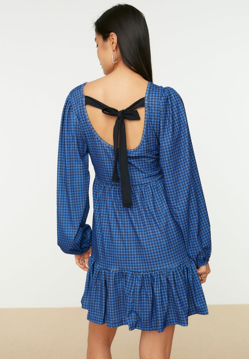 Checked Tiered Hem Dress - Mini Dresses 1
