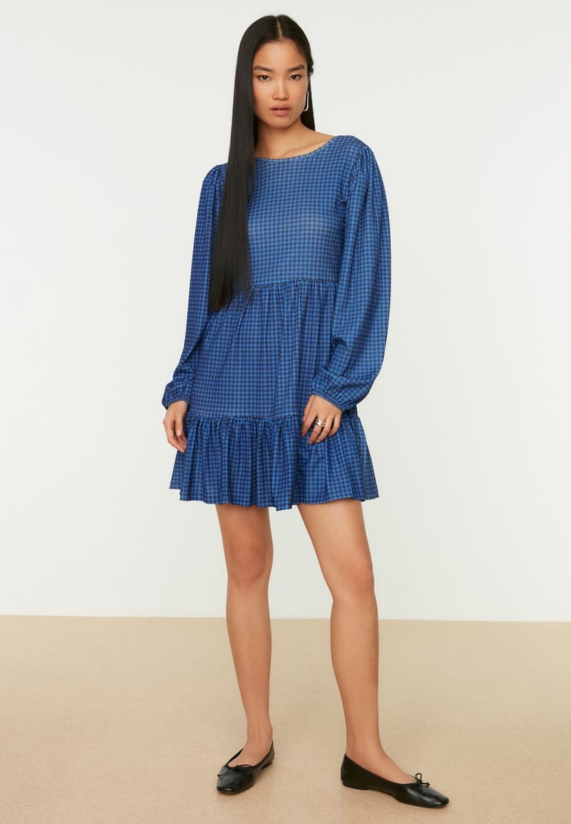 Checked Tiered Hem Dress - Mini Dresses 3