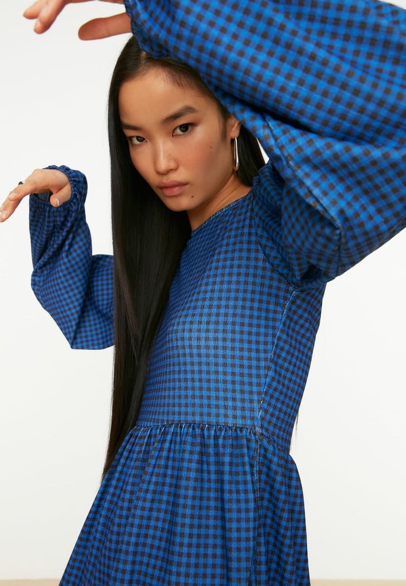 Checked Tiered Hem Dress - Mini Dresses 4
