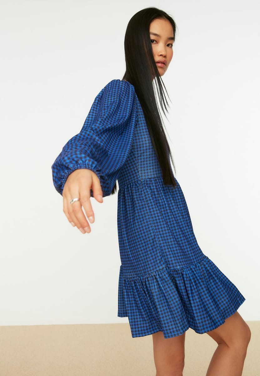 Checked Tiered Hem Dress - Mini Dresses 6