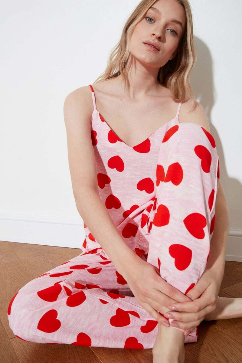 Heart Pattern Frilly Woven Night Dress - Night Dresses & Gowns 1