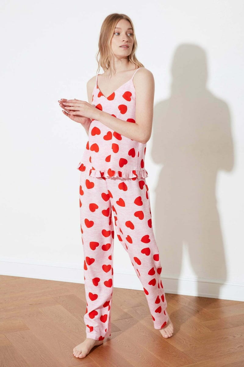 Heart Pattern Frilly Woven Night Dress - Night Dresses & Gowns 2