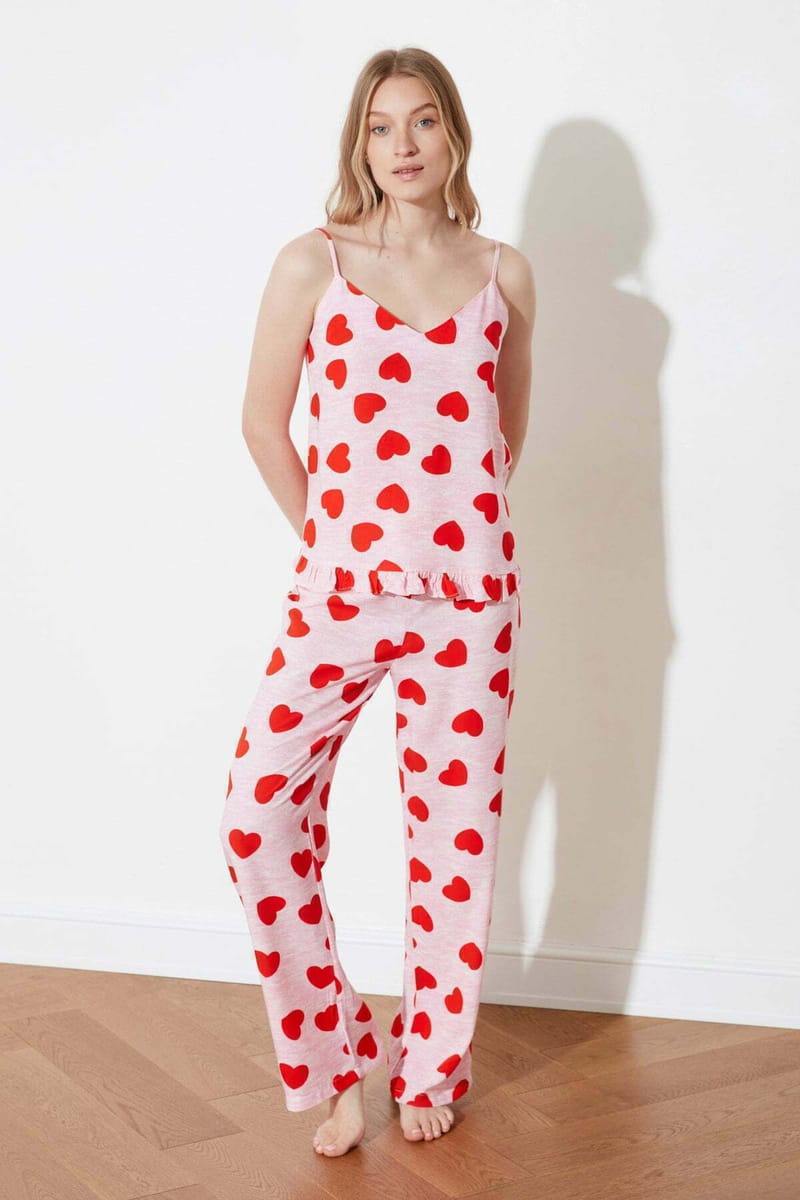 Heart Pattern Frilly Woven Night Dress - Night Dresses & Gowns 3