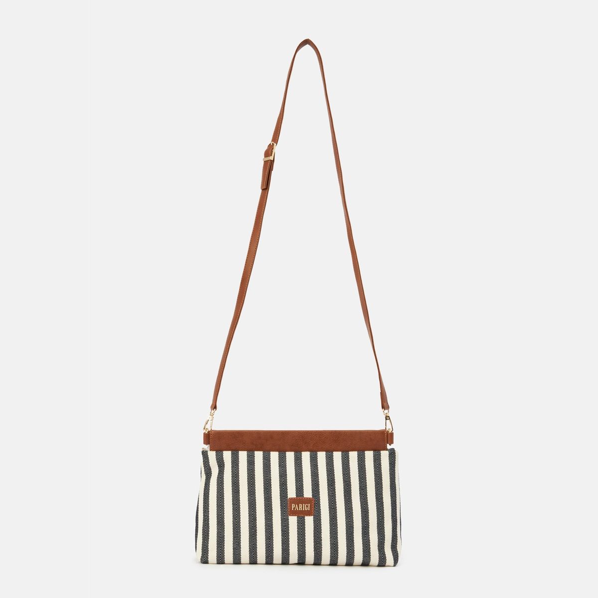 Stylish Canvas Shoulder Bag with Magnetic Closure and Stripes