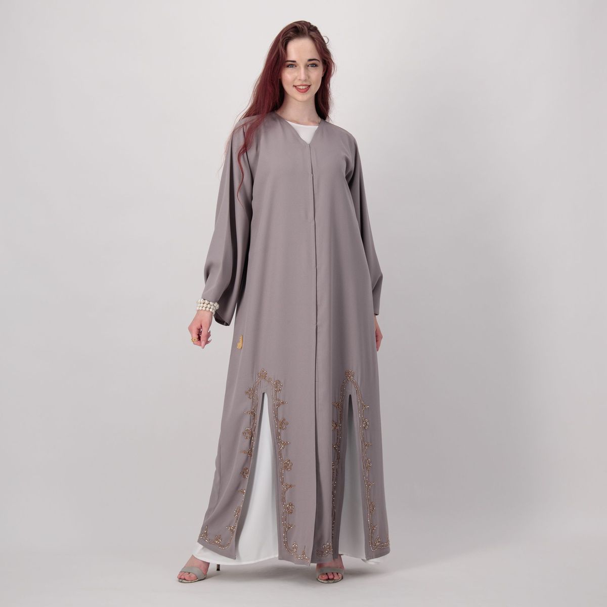 Grey-B-Stone Abaya Rosette Abaya - Women's Abayas