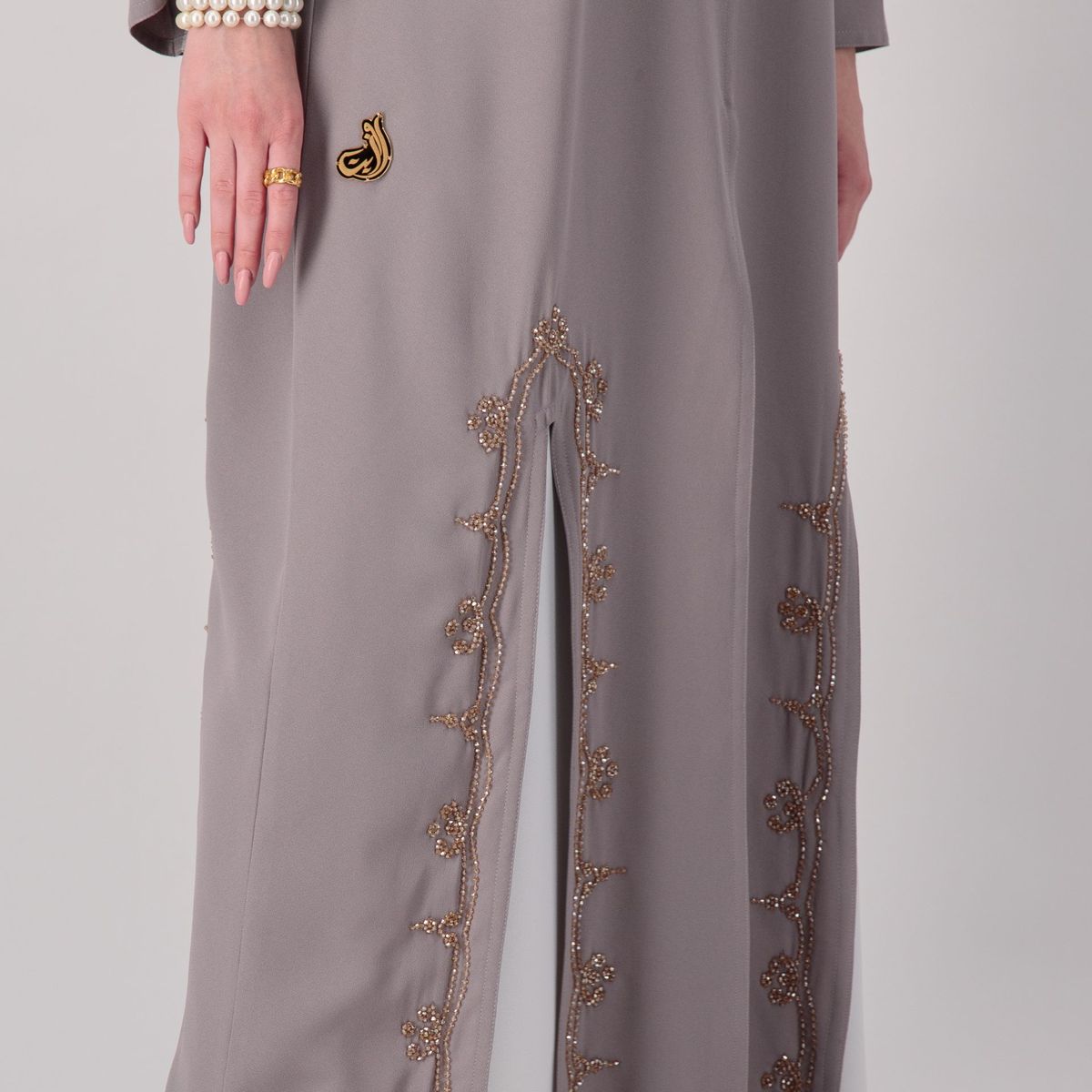 Grey-B-Stone Abaya Rosette Abaya - Women's Abayas 2