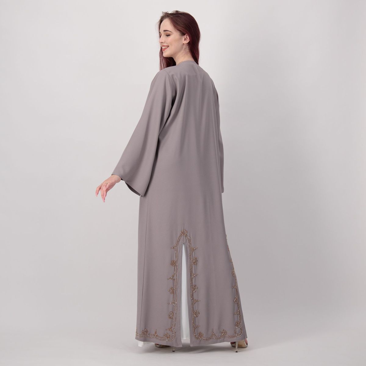 Grey-B-Stone Abaya Rosette Abaya - Women's Abayas 3