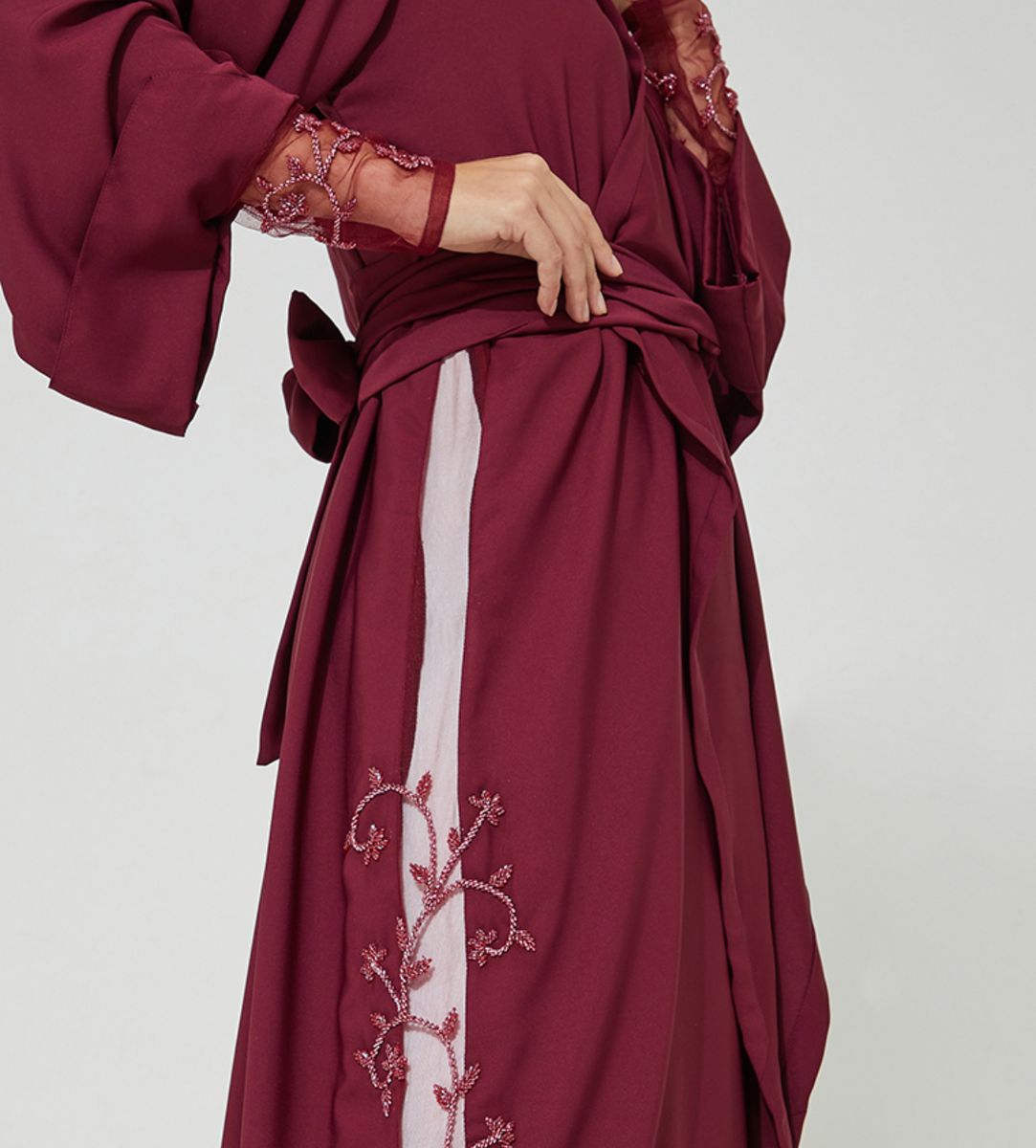 Red Net Abaya With Embroidery Design | Elegant & Stylish Abayas - Abayas 1