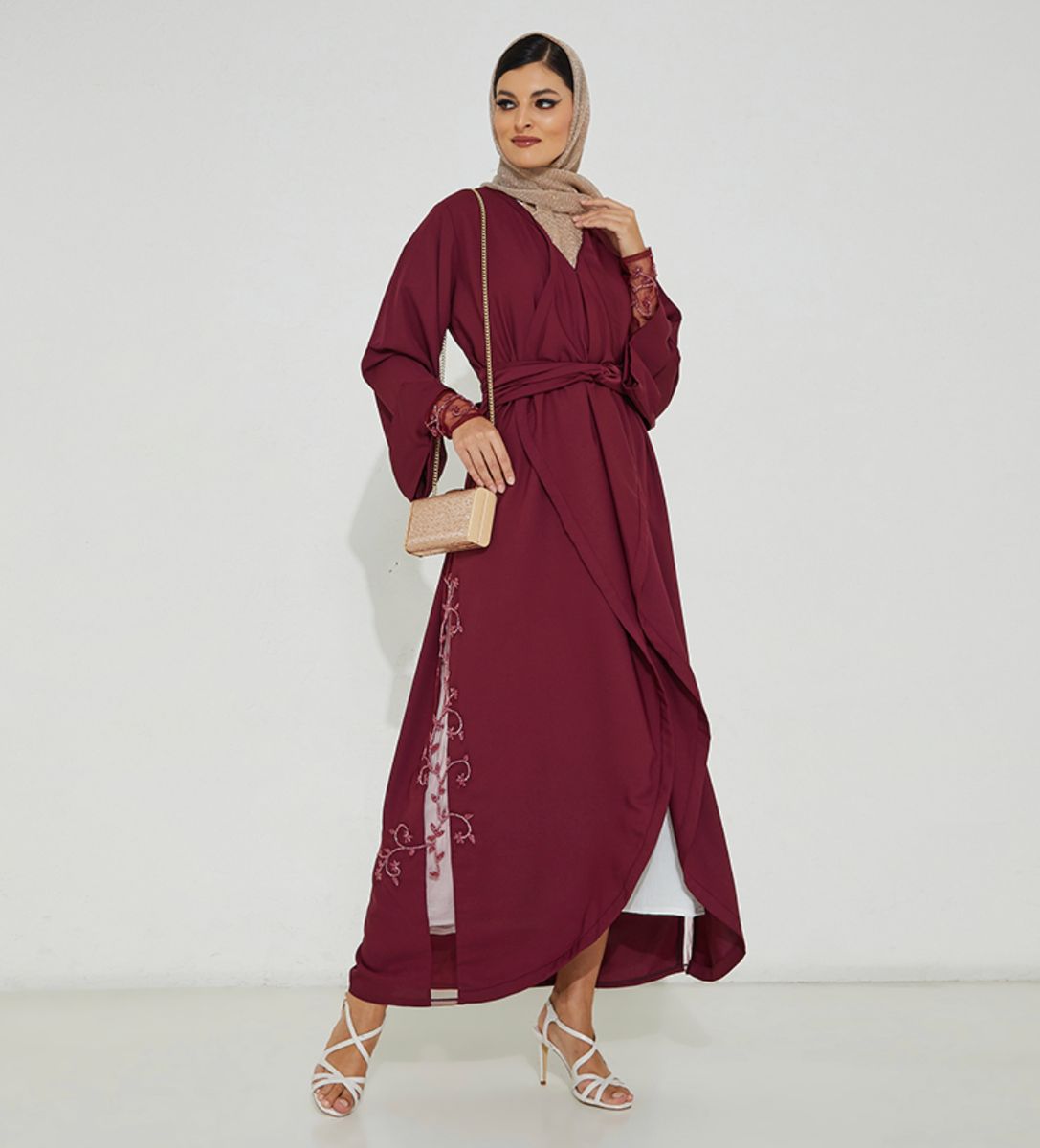 Red Net Abaya With Embroidery Design | Elegant & Stylish Abayas - Abayas