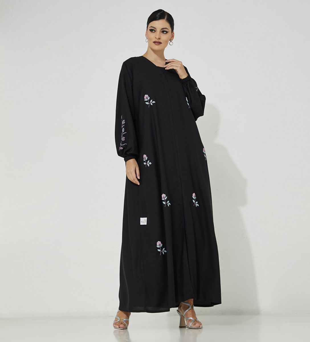 Black P- Pink Abaya Rosette Abaya - Women's Abayas 1